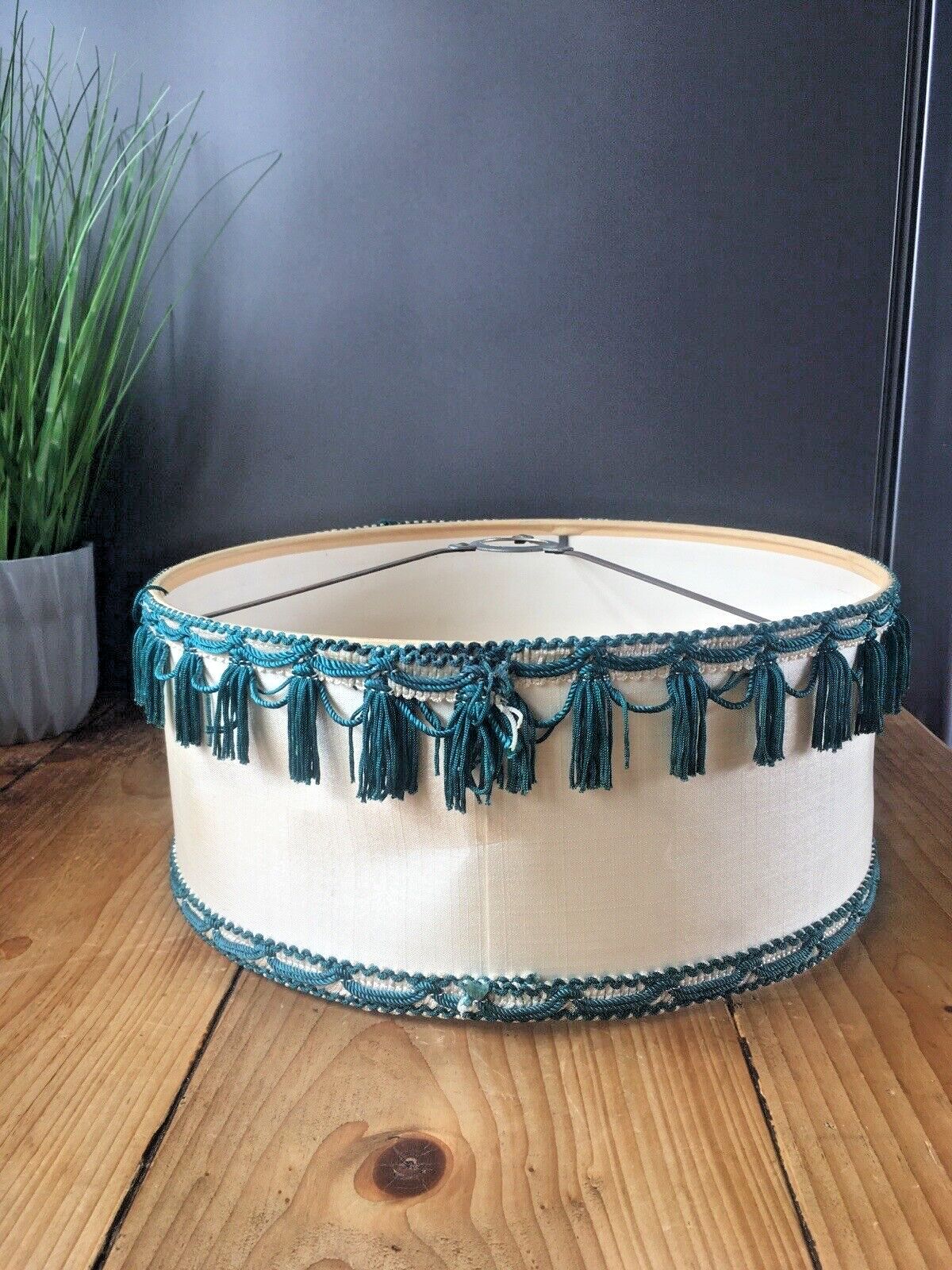 Mid Century 60's Tassel Fabric Knobbly Plastic Scandi Ceiling Light Lamp Shade photo vinterior