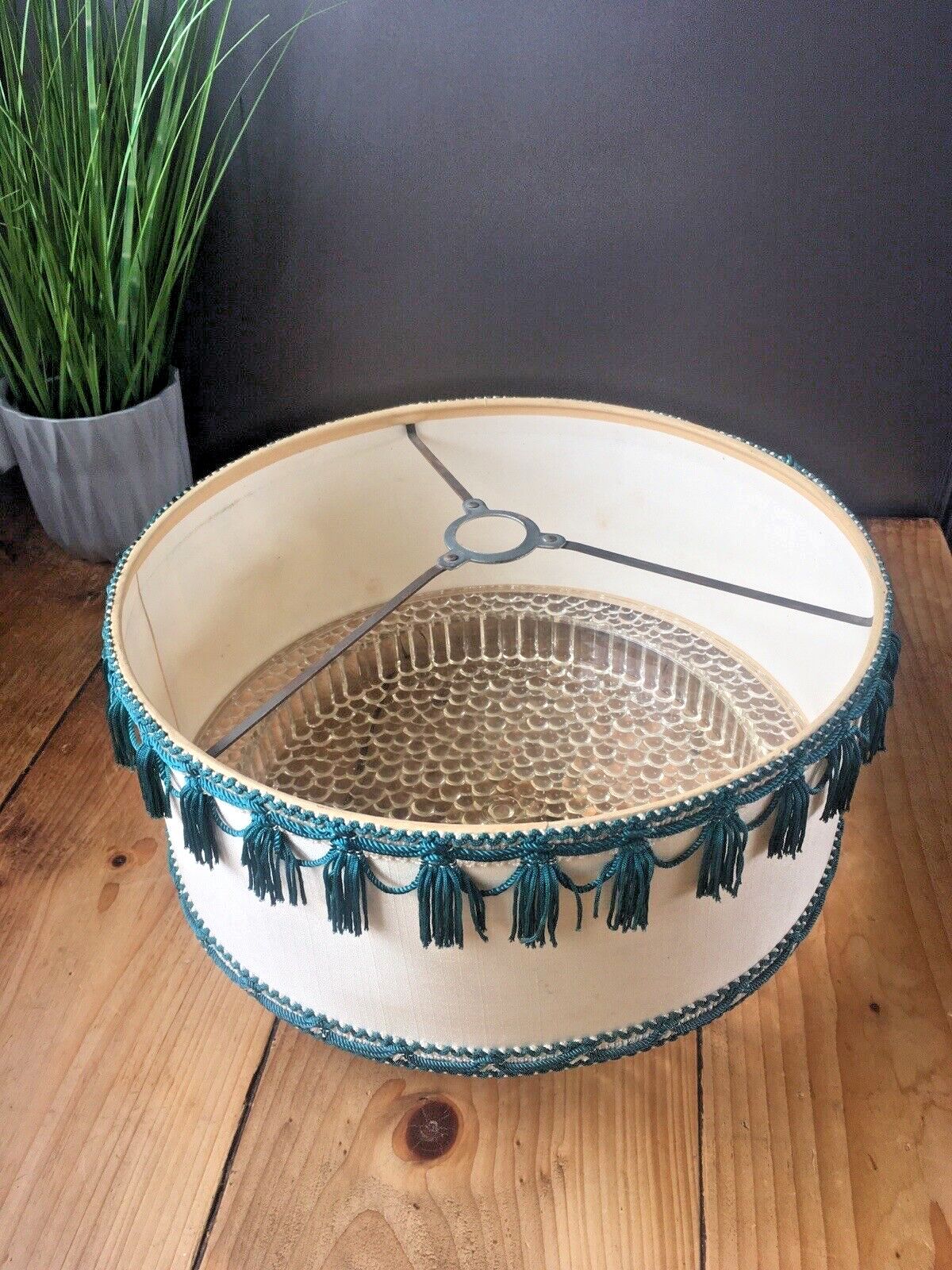 Mid Century 60's Tassel Fabric Knobbly Plastic Scandi Ceiling Light Lamp Shade photo vintage