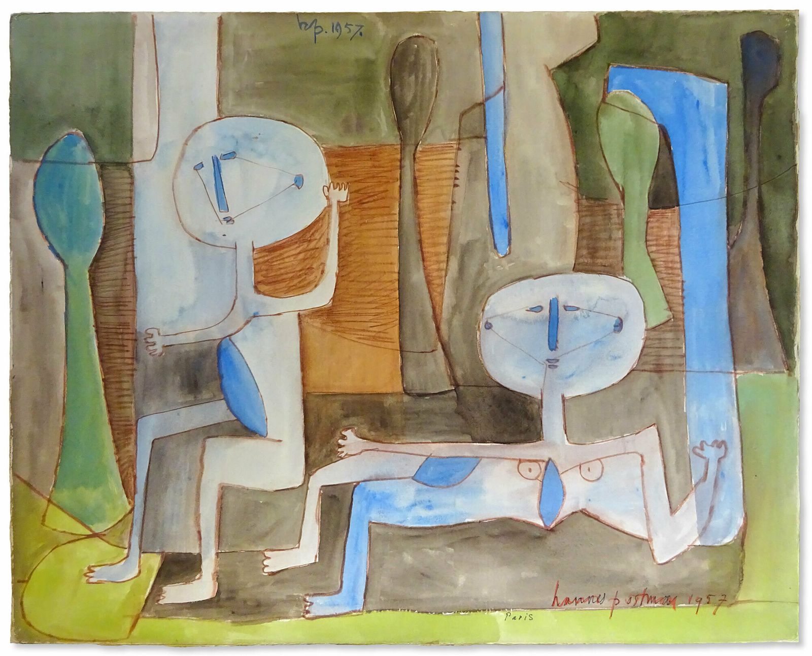 Hannes Postma, “Man En Vrouw”, 1957, Original Signed Art Brut Painting photo furniture