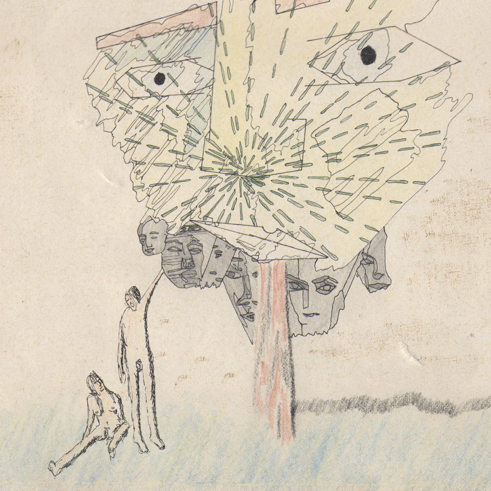 Unknown Artist, “Adam, Get Us That Apple”, 1979, Rare Original British Surrealist Drawing photo furniture