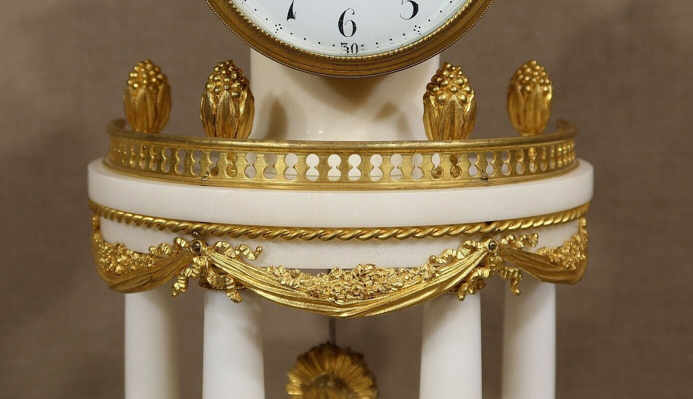 Marble And Gilt Bronze Pendulum, Maison Planchon, Louis XVI – 19th Century photo vintage