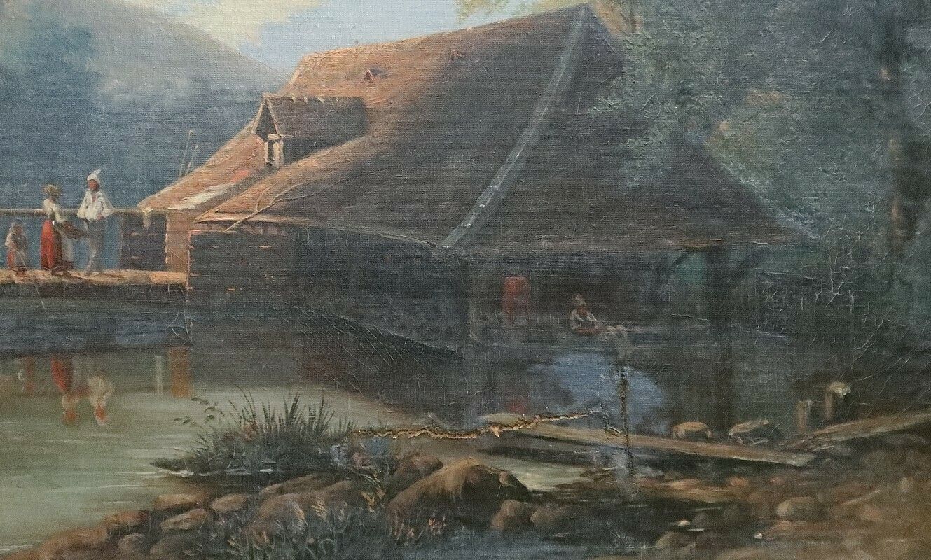 photo for sale Oil On Canvas “Le Lavoir”, French School Of The 19th Century
