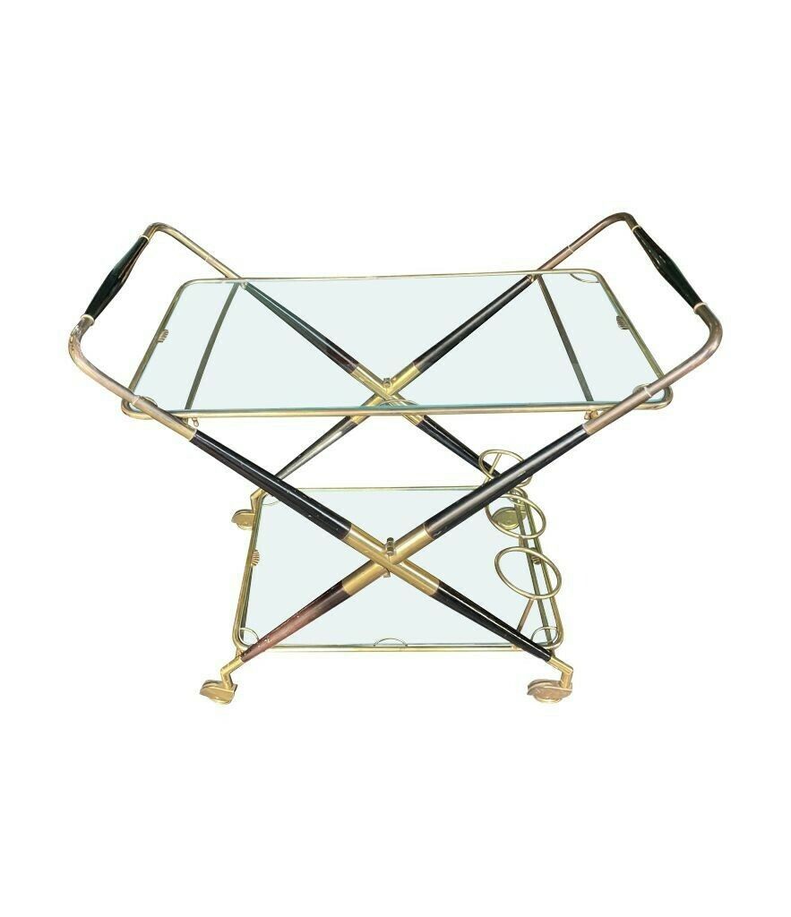 An Italian 1950s Black Lacquer And Brass Folding Bar Trolley By Cesare Lacca photo furniture