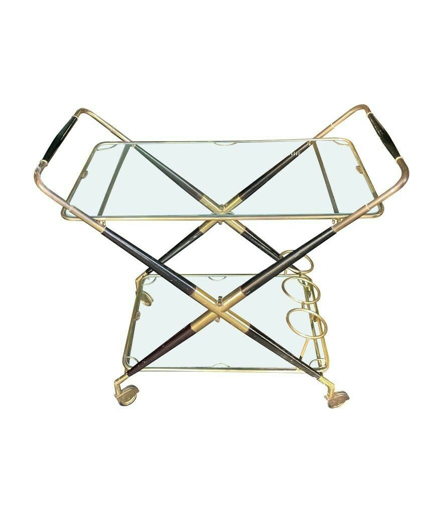 An Italian 1950s Black Lacquer And Brass Folding Bar Trolley By Cesare Lacca photo Furniture