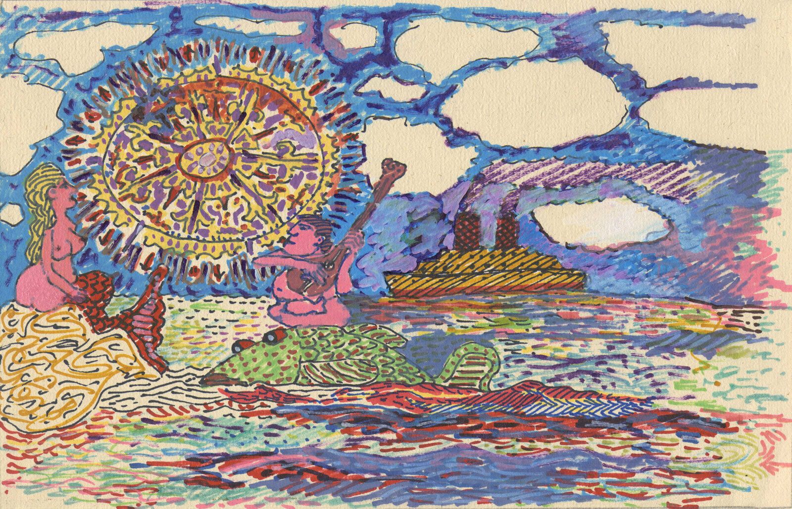 Jeremy Steig, “Untitled”, 1990, Original Psychedelic Mixed Media Drawing