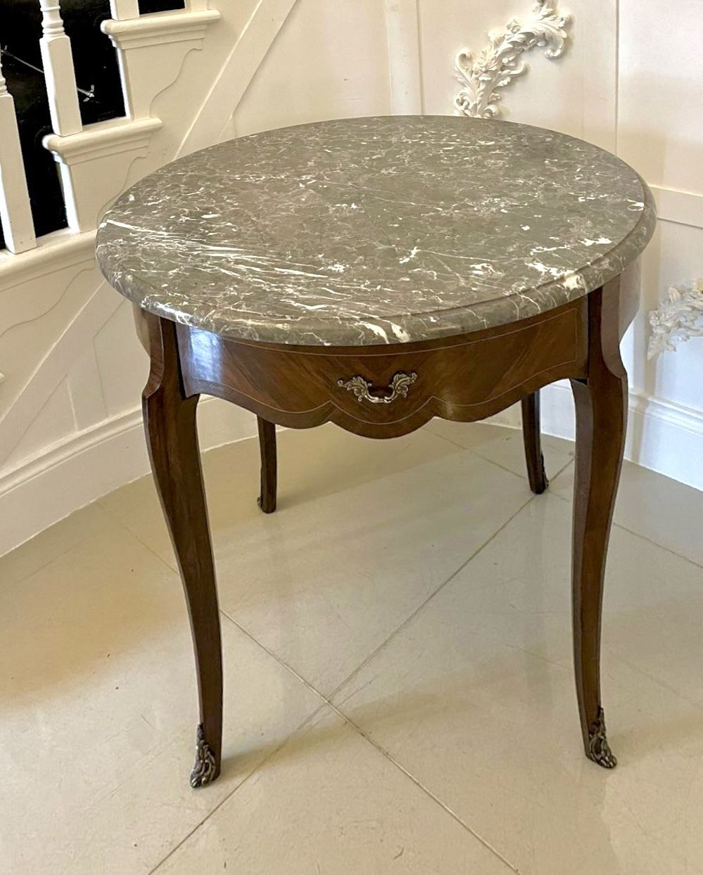 Antique Quality French Freestanding Kingwood Marble Top Lamptable photo vintage