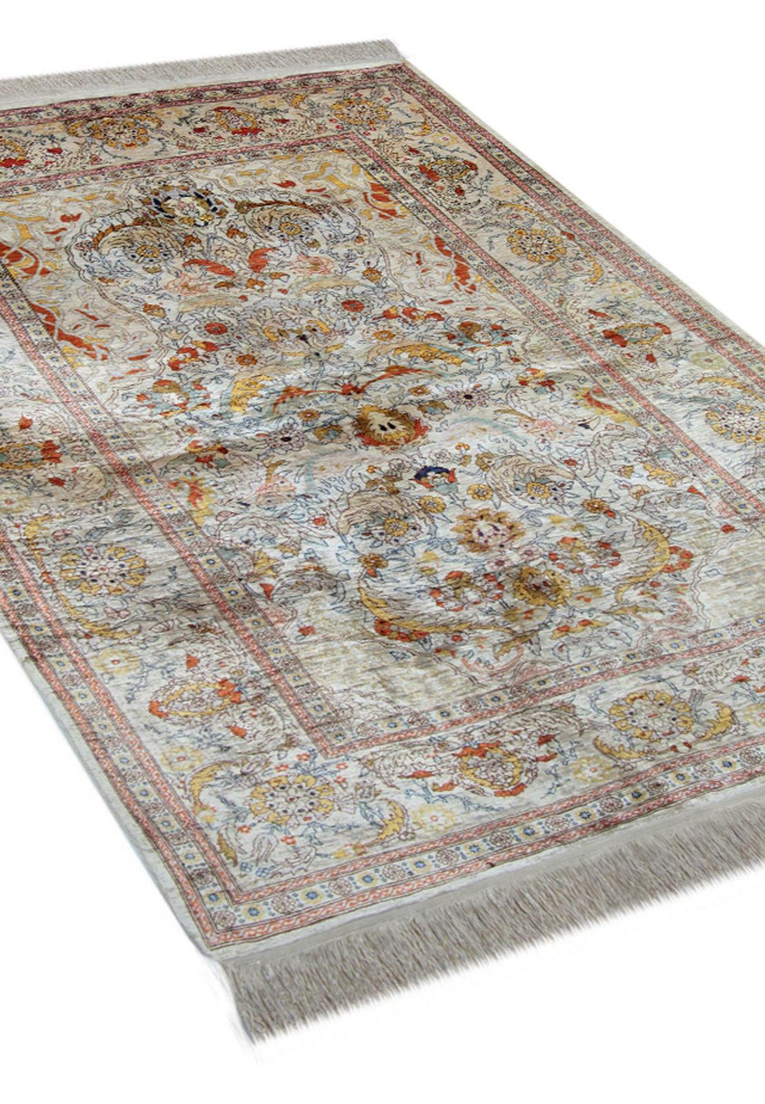 Handmade Carpet Pure Silk Rug, Elegant Turkish Herekeh Oriental Rugs photo Textiles