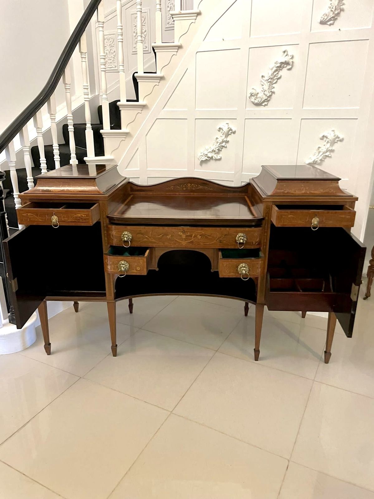 Fine Quality Antique 19th Century Mahogany Inlaid Marquetry Sideboard By Hewetsons, London photo furniture