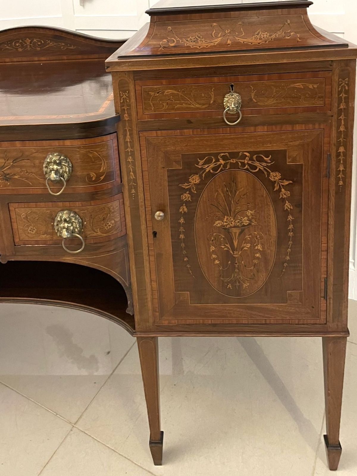 Fine Quality Antique 19th Century Mahogany Inlaid Marquetry Sideboard By Hewetsons, London photo vintage