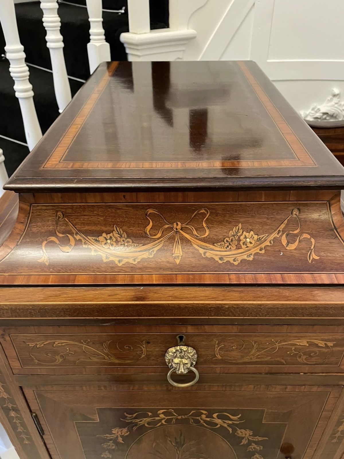 photo for sale Fine Quality Antique 19th Century Mahogany Inlaid Marquetry Sideboard By Hewetsons, London