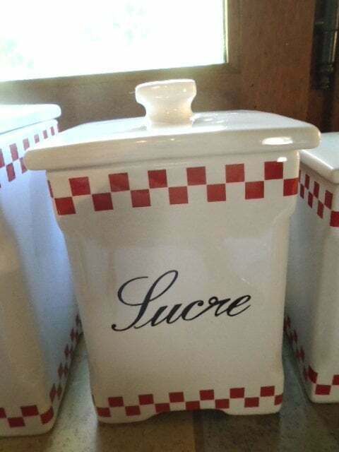 Vintage French Ceramic Red And White Kitchen Cannisters, Set Of 5 photo Home Decor