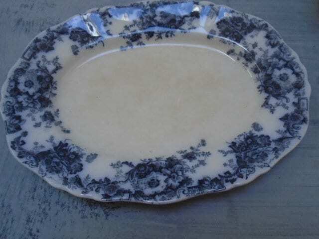 Antique Adderley English White And Blue Floral Ironstone Serving Plate, Oval Dish, Eton Indigo Blue photo furniture