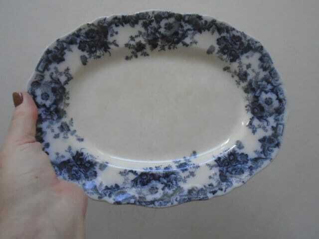 Antique Adderley English White And Blue Floral Ironstone Serving Plate, Oval Dish, Eton Indigo Blue photo for sale