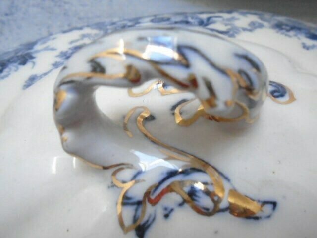 photo furniture Antique Adderley English White And Blue Floral Ironstone Tureen, Oval Lidded Serving Dish, Eton Indigo Blue