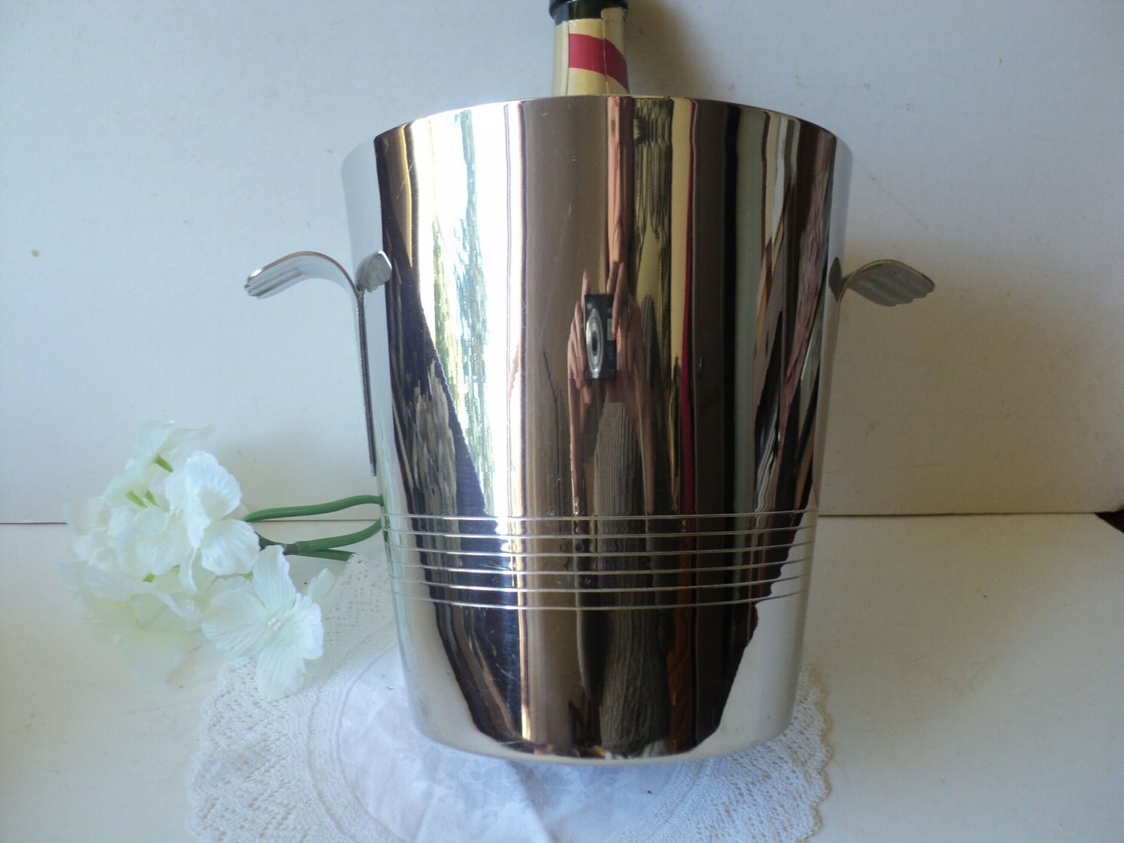Vintage French Modernist Polished Steel/ Champagne / Wine Bucket / Bottle Holder/ 18/10 Steel Remy Letang