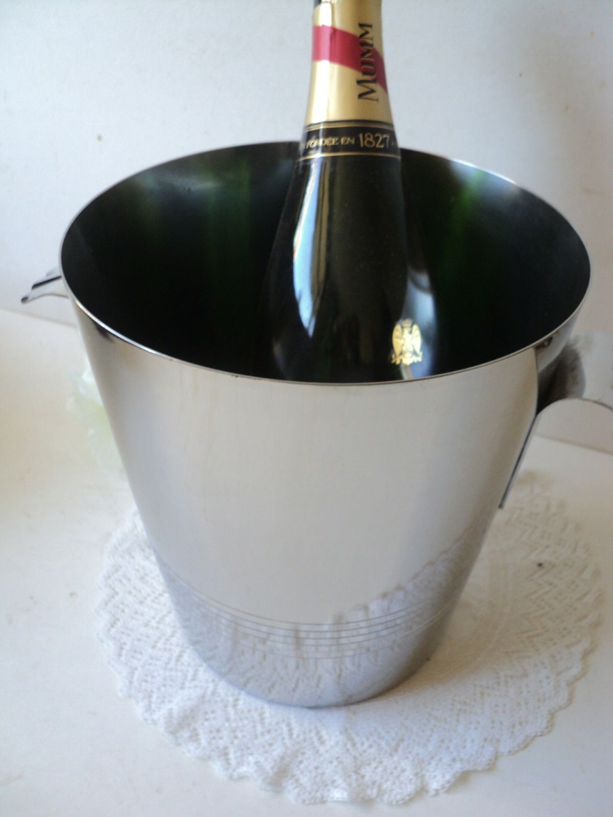 photo for sale Vintage French Modernist Polished Steel/ Champagne / Wine Bucket / Bottle Holder/ 18/10 Steel Remy Letang