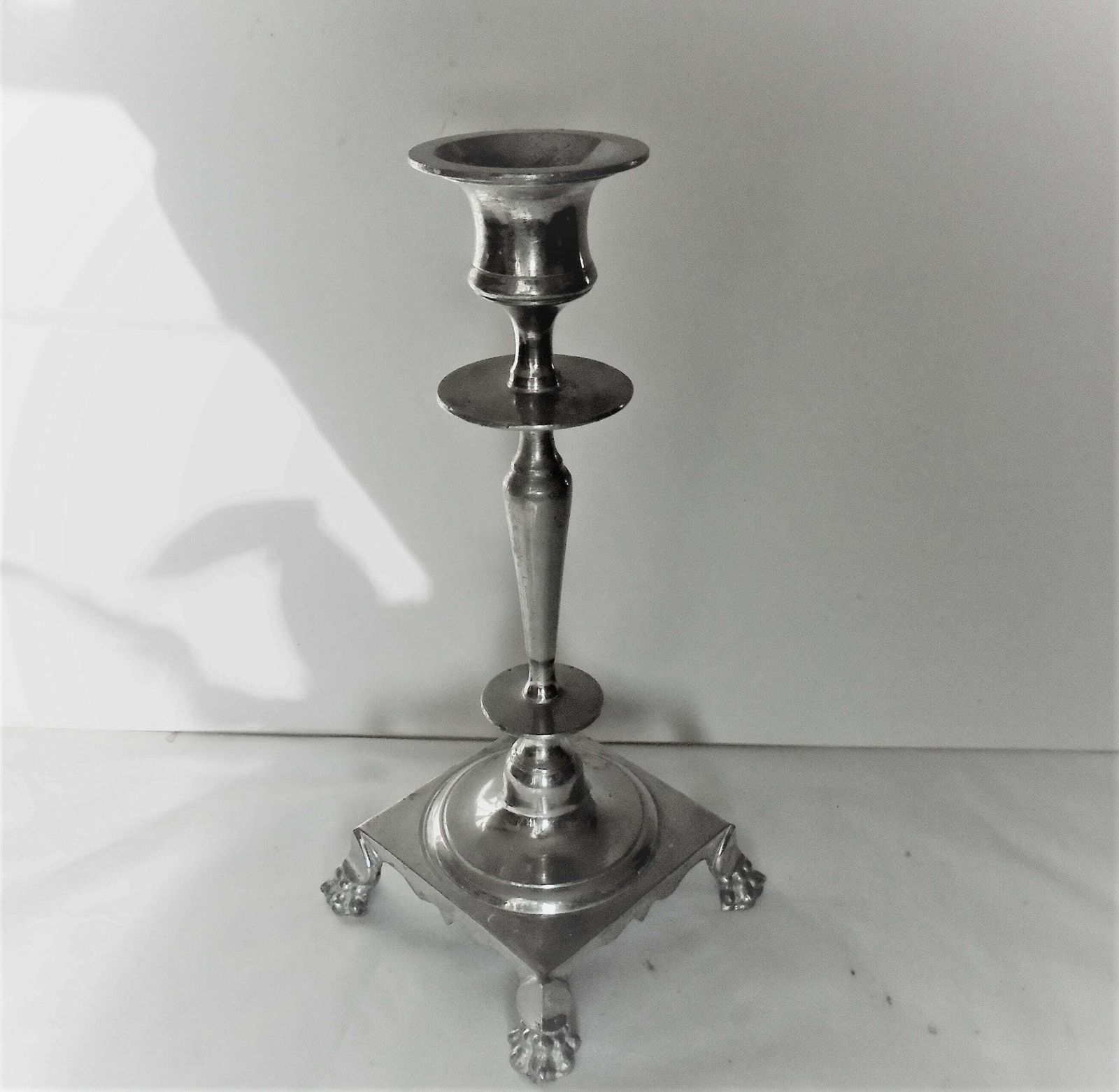 Vintage French Silver Metal Candle Holder, Embellished Candlestick