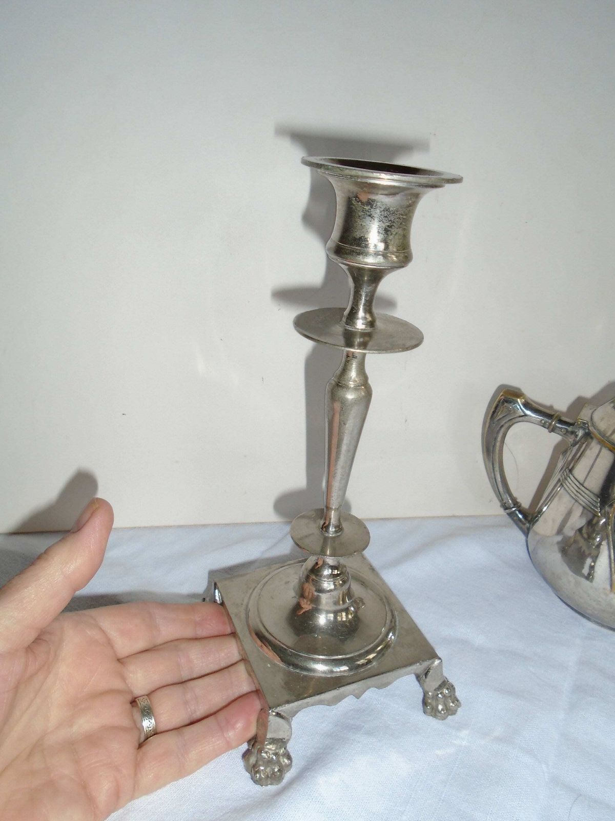 Vintage French Silver Metal Candle Holder, Embellished Candlestick photo 56.0