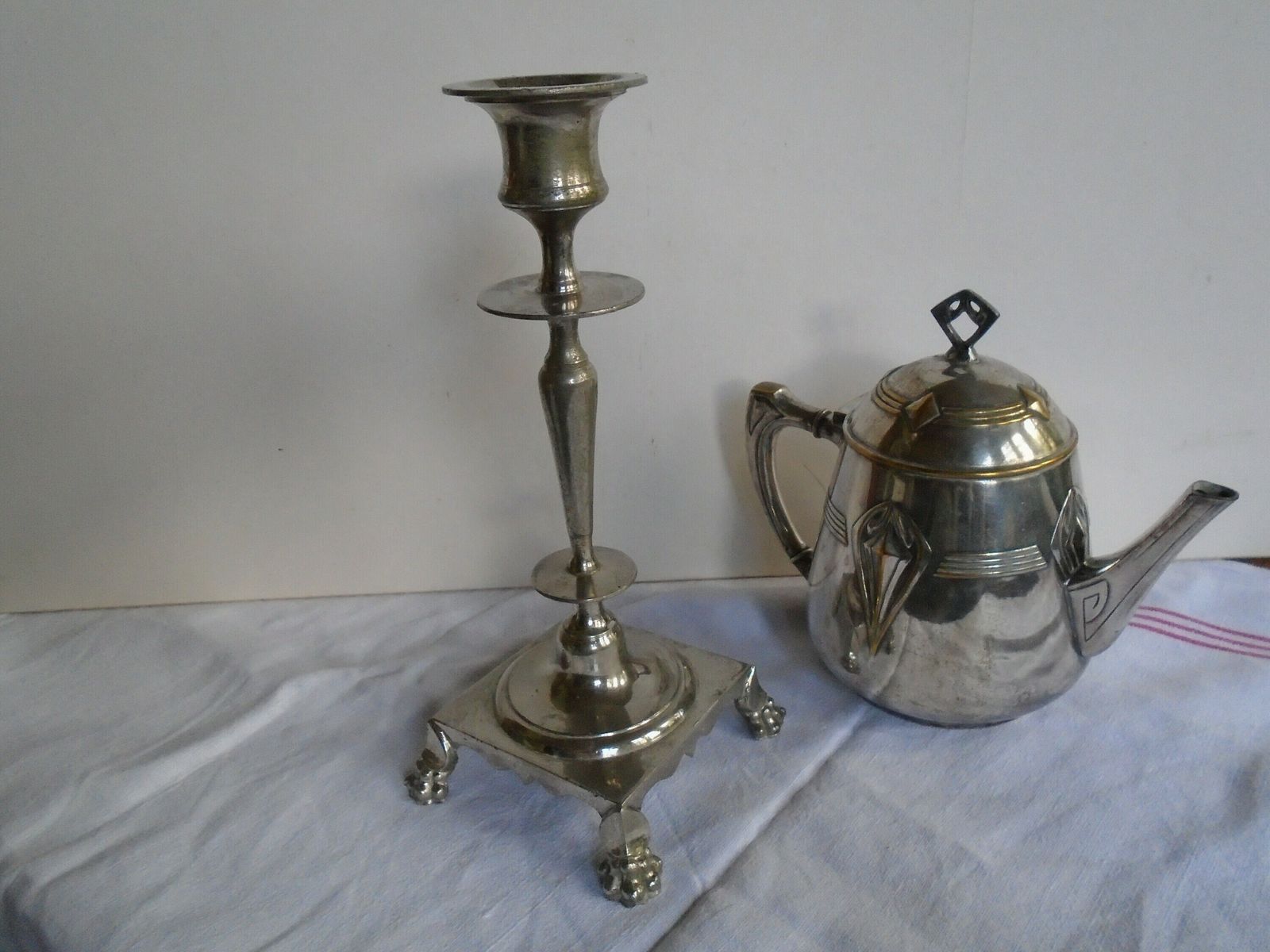photo for sale Vintage French Silver Metal Candle Holder, Embellished Candlestick