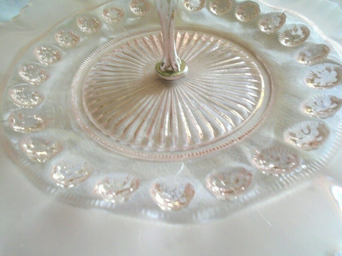 Beautiful French Vintage Pale Pink Depression Glass Cake Or Sandwich Stand photo for sale
