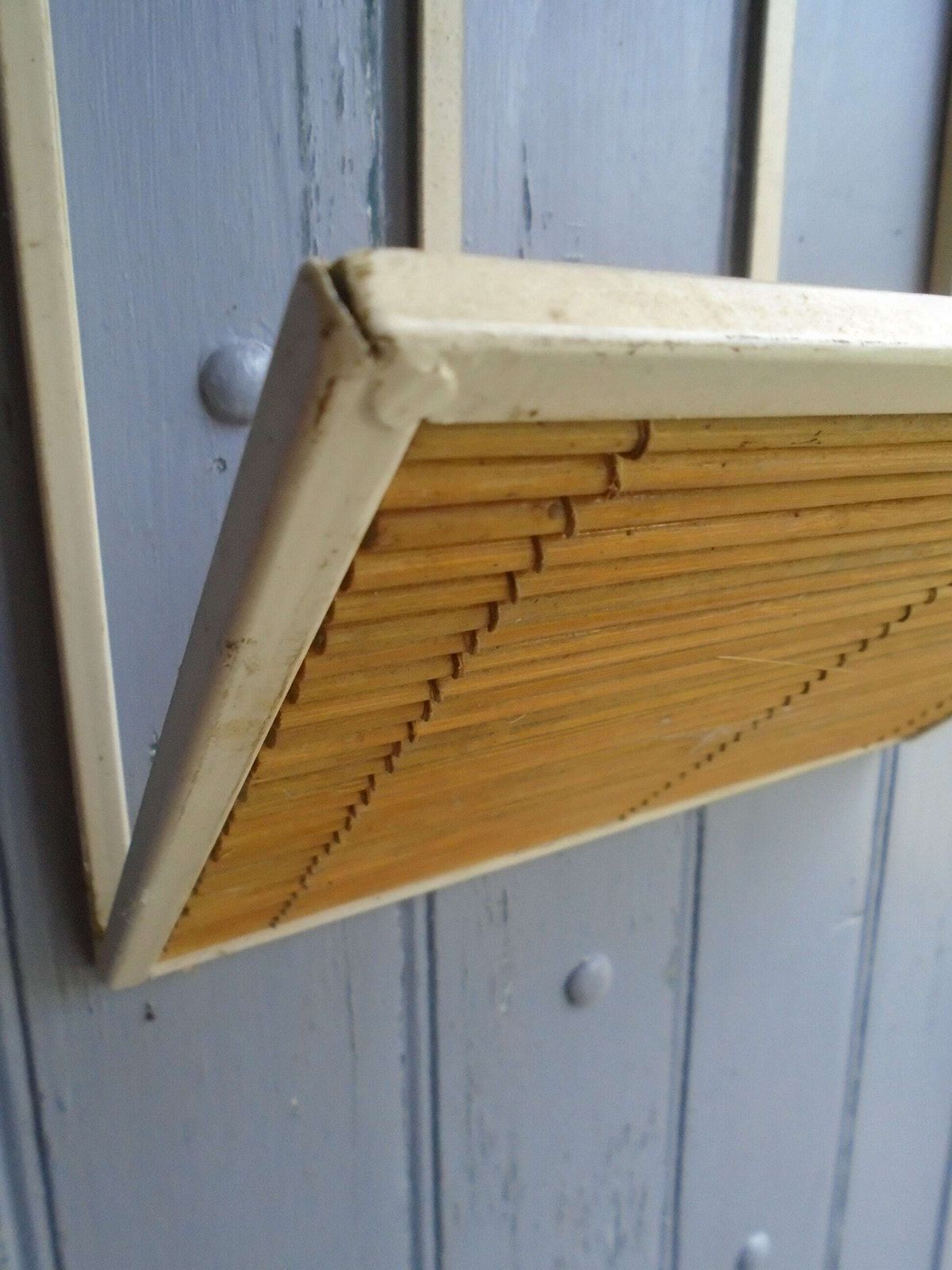 Vintage French Iron And Split Bamboo Cane Magazine Rack, 1920s Art Nouveau Style Wall Hung Rack photo vinterior