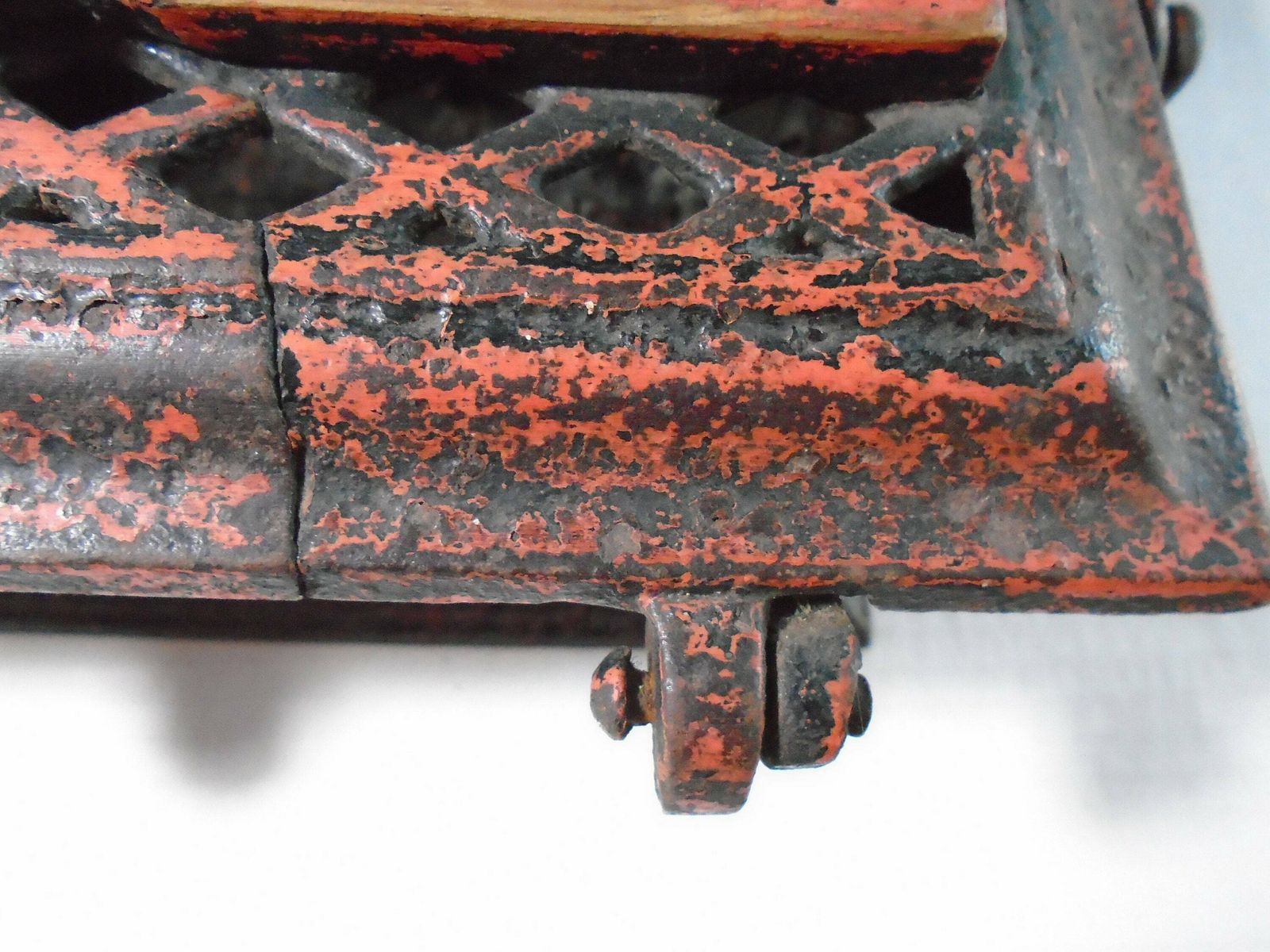 Antique French Enameled Cast Iron Foot Warmer, Kitchen Trivet, Fireplace Decor, Rustic Planter photo vintage