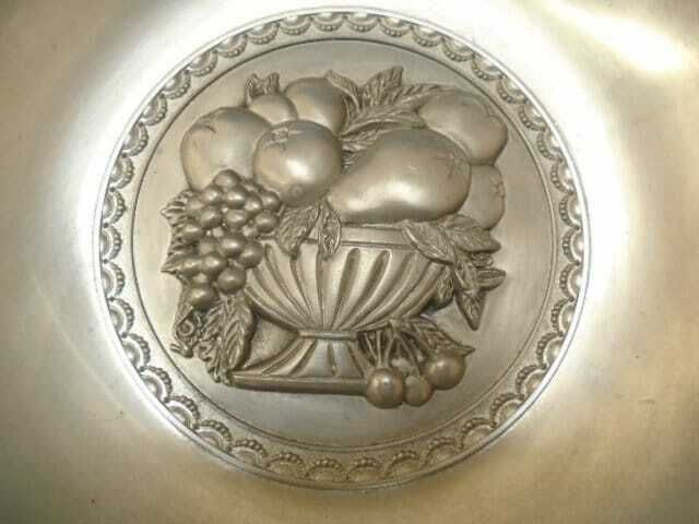Large Vintage French Pewter Dish With Embossed Fruit Bowl Design, Pewter Home Decoration photo for sale