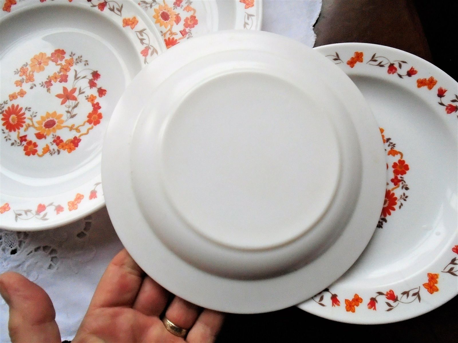 VINTAGE 7 ASSIETTES A Desserts Arcopal France Decor Fleurs Orange Annee
