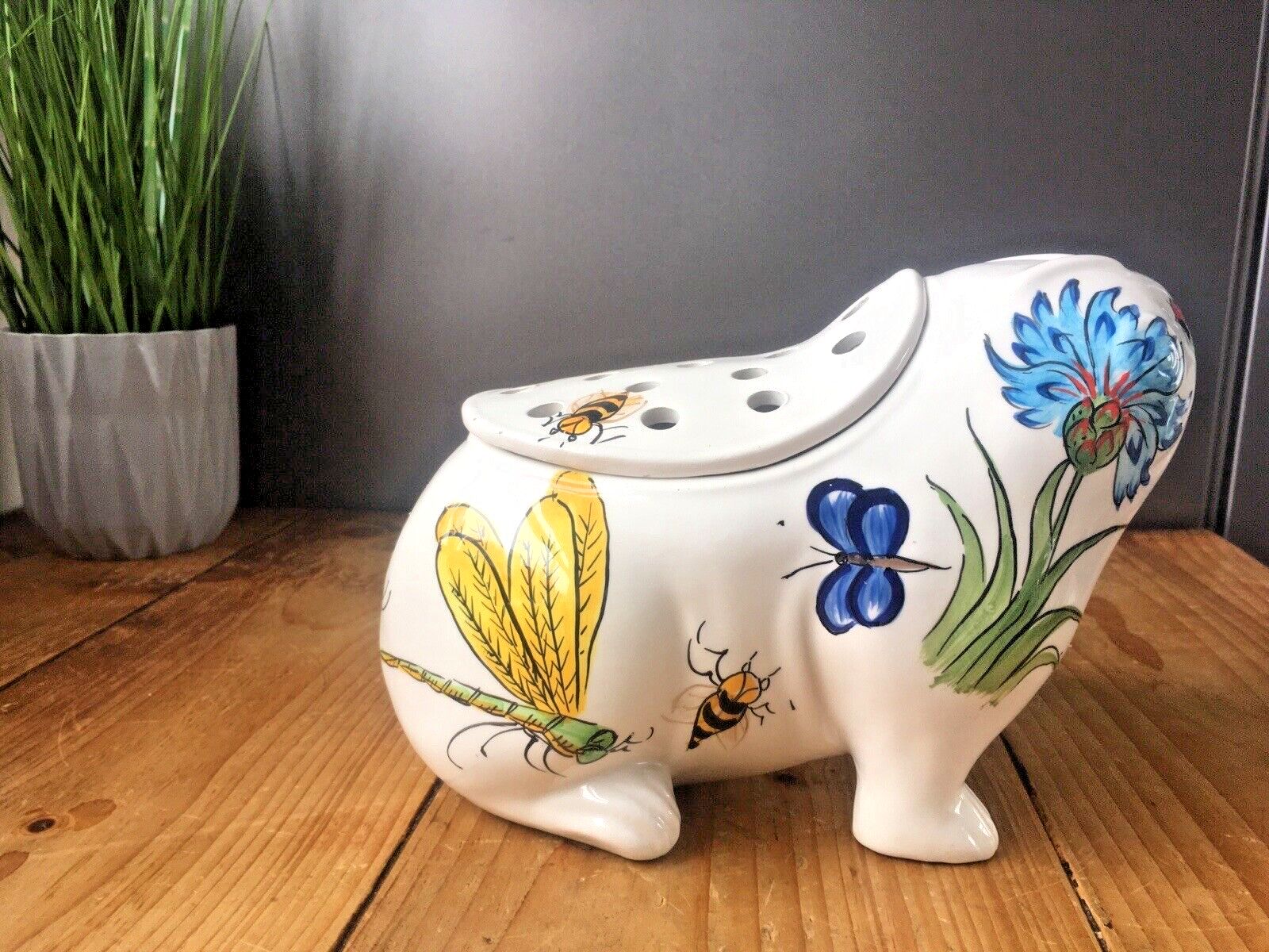 Mid Century Italian Pottery Este Ceramiche Flower Frog Planter Posy Vase 60's photo vinterior