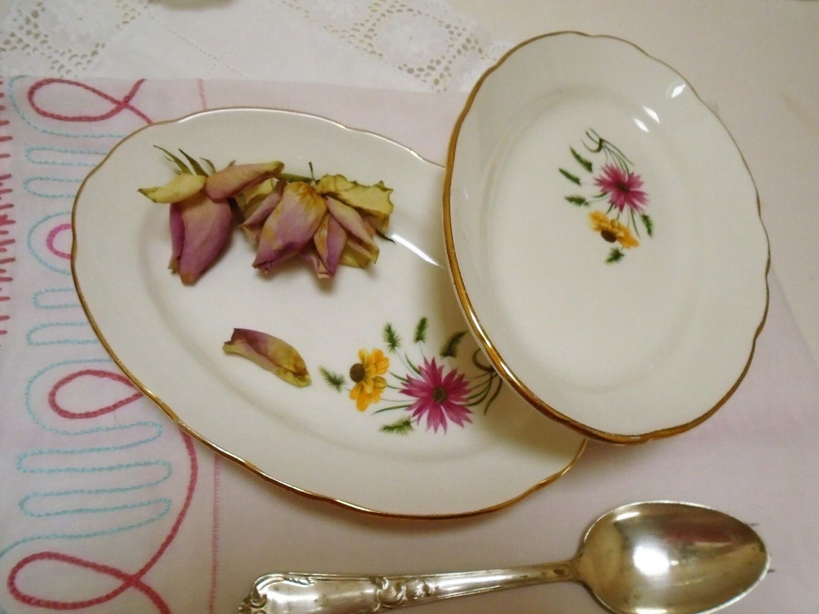 photo furniture 2 Antique French Oval Serving Dishes, French Ravier Set, Floral Oval Serving Pair, Gien Feu D'artifice