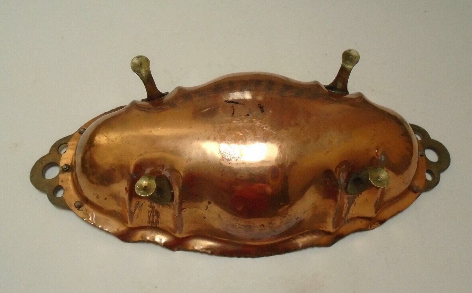 Antique French Copper Rustic Footed Jardiniere Planter, Rustic Copper Fruit And Nut Bowl, Farmhouse Copper Decor photo for sale