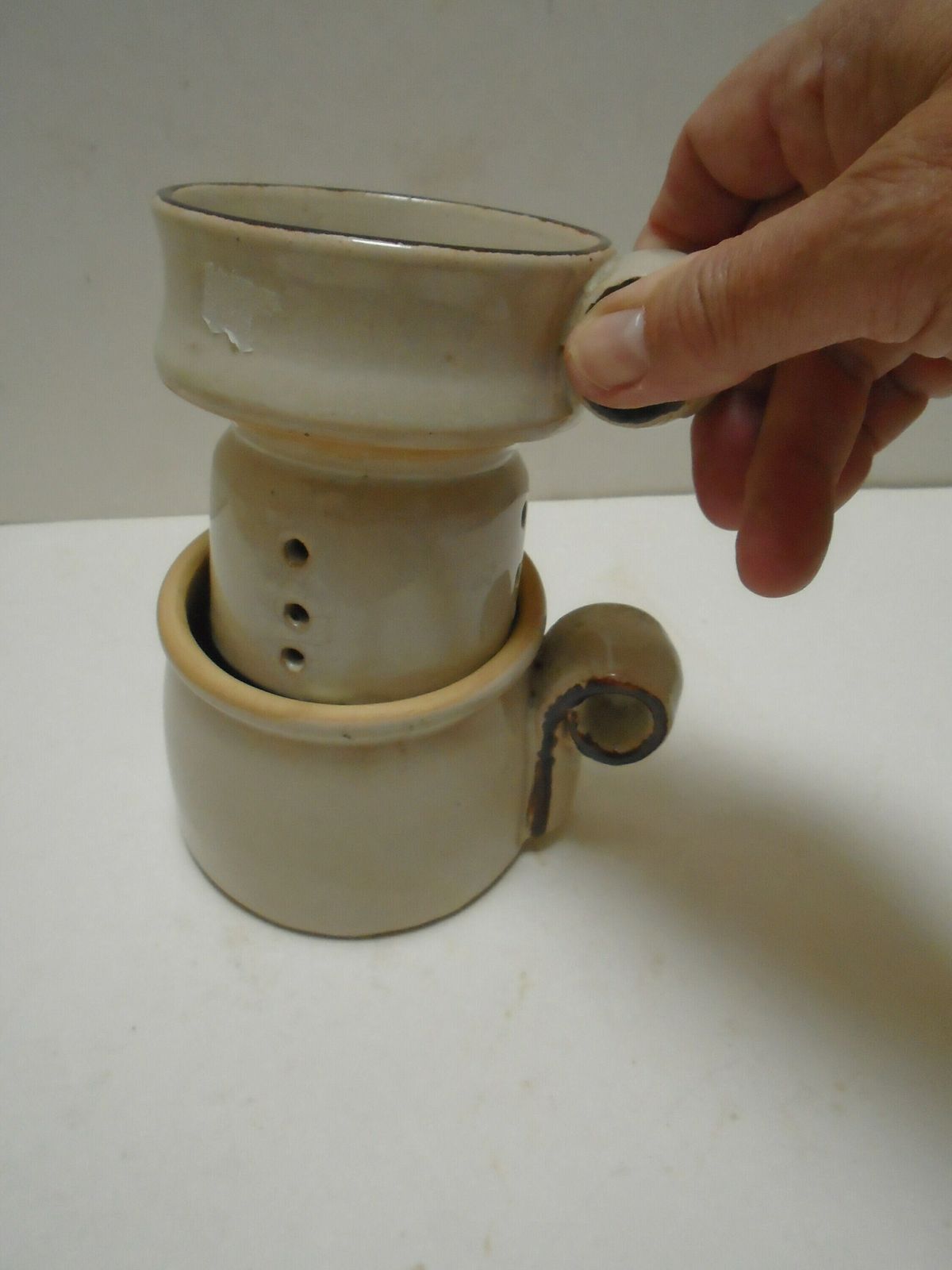 photo furniture French Stone Butter Crock, Butter Keeper Dish, Stoneware Butter Container Or Cheese Mold Drainer