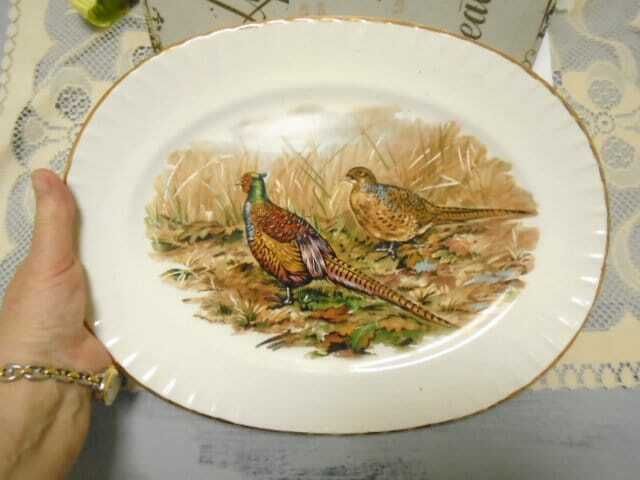 Large Vintage Oval White China Serving Plate With Pheasants / Thanksgiving Server / Turkey Or Game Serving Dish, Made In England