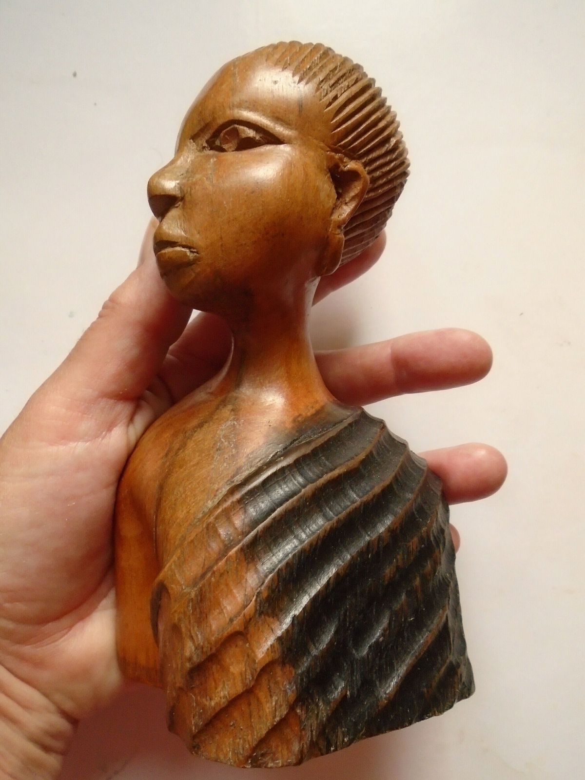 Two Vintage Carved African Women Statues, Wood Bookends, African Tribal Art Book Ends photo for sale
