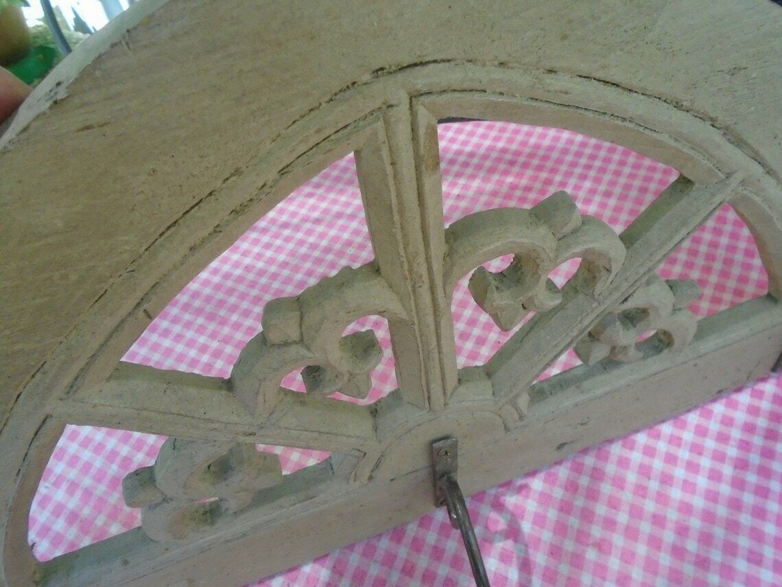 Antique French Hand Carved Fleur De Lys Wood Coat Rack, Wrought Iron Hooks, Rustic Shabby Chic Coat / Hat Rack