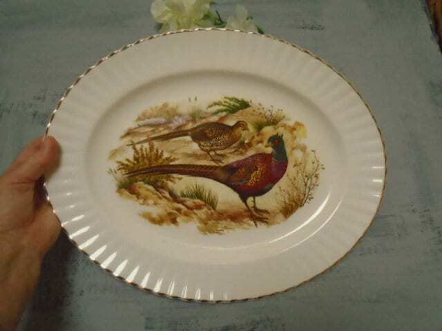 photo for sale Large Vintage Oval White China Serving Plate With Pheasants / Thanksgiving Server / Turkey Or Game Serving Dish, Made In England