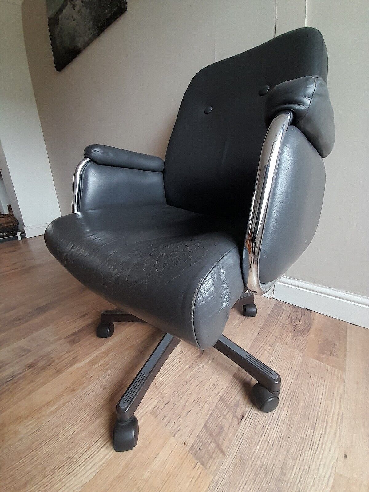 photo vintage Frank Doerner For Evertaut Mid Century Leather Recliner / Swivel Chair