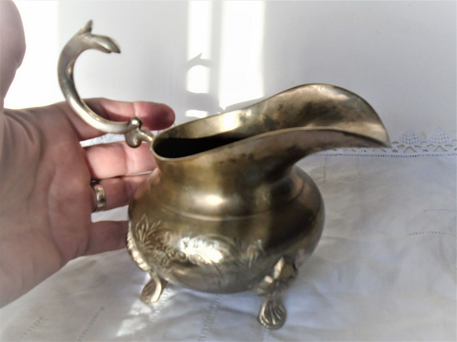 Gorgeous Antique French Silver Plated Creamer Or Milk / Syrup / Honey Jug, Art Nouveau, 1920s, Sauce Jug photo for sale