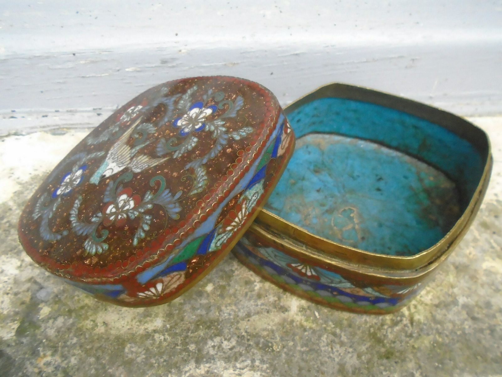 Antique Japanese Cloisonne Goldstone Enamelled Box, Meiji Period, 1868 1912 photo vintage