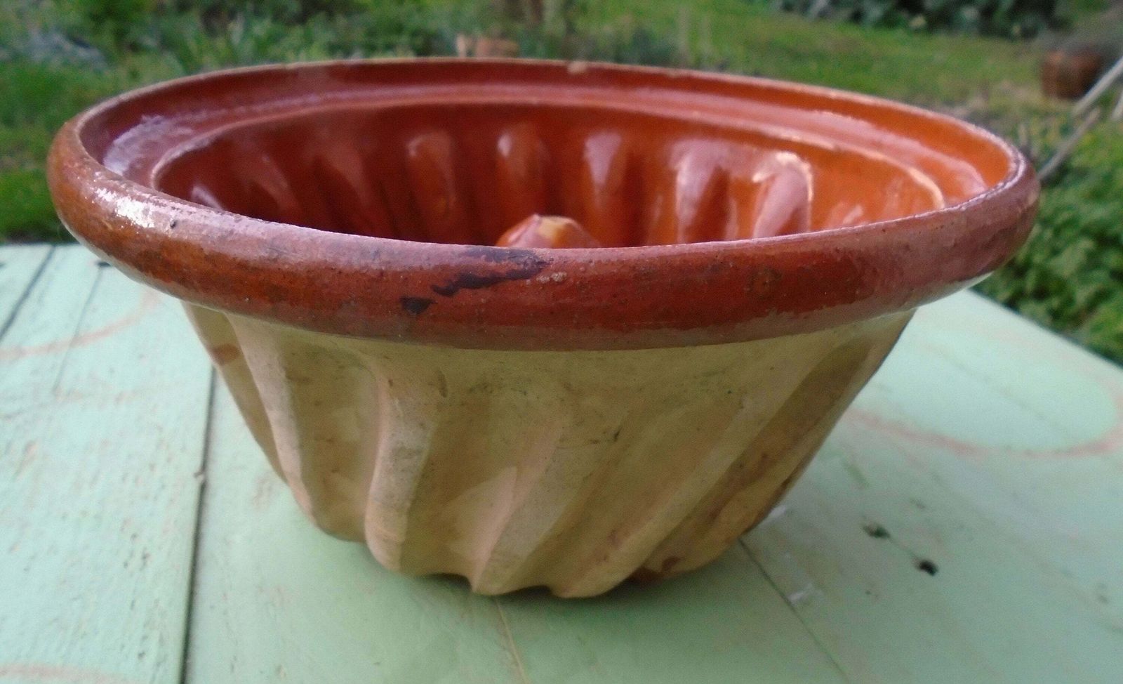 Vintage French Primitive Terracotta Kouglof Mold / Brioche / Cake Mold / Bundt Pan Circa 1950
