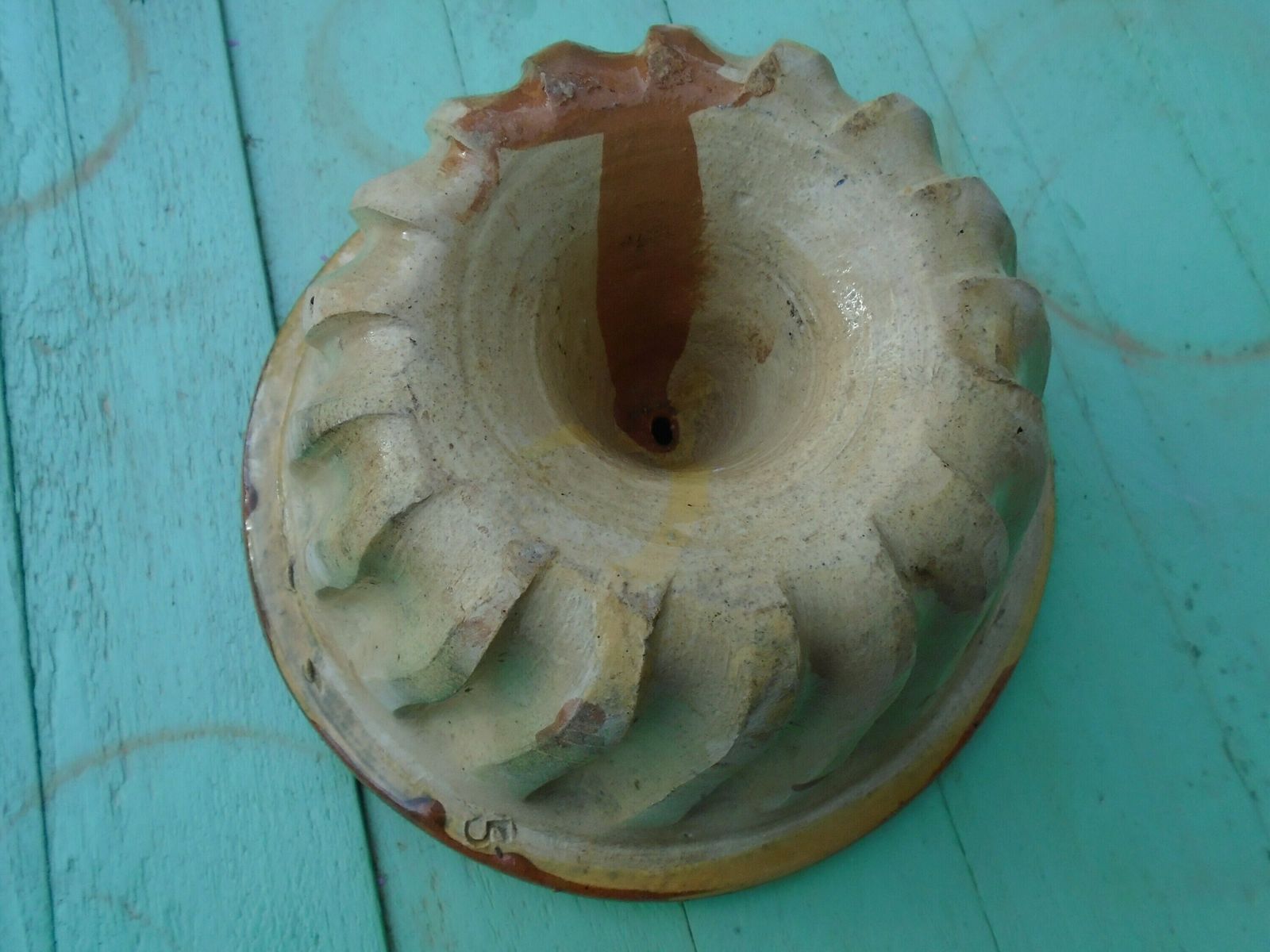 Vintage French Primitive Terracotta Kouglof Mold / Brioche / Cake Mold / Bundt Pan Circa 1950 photo Home Decor