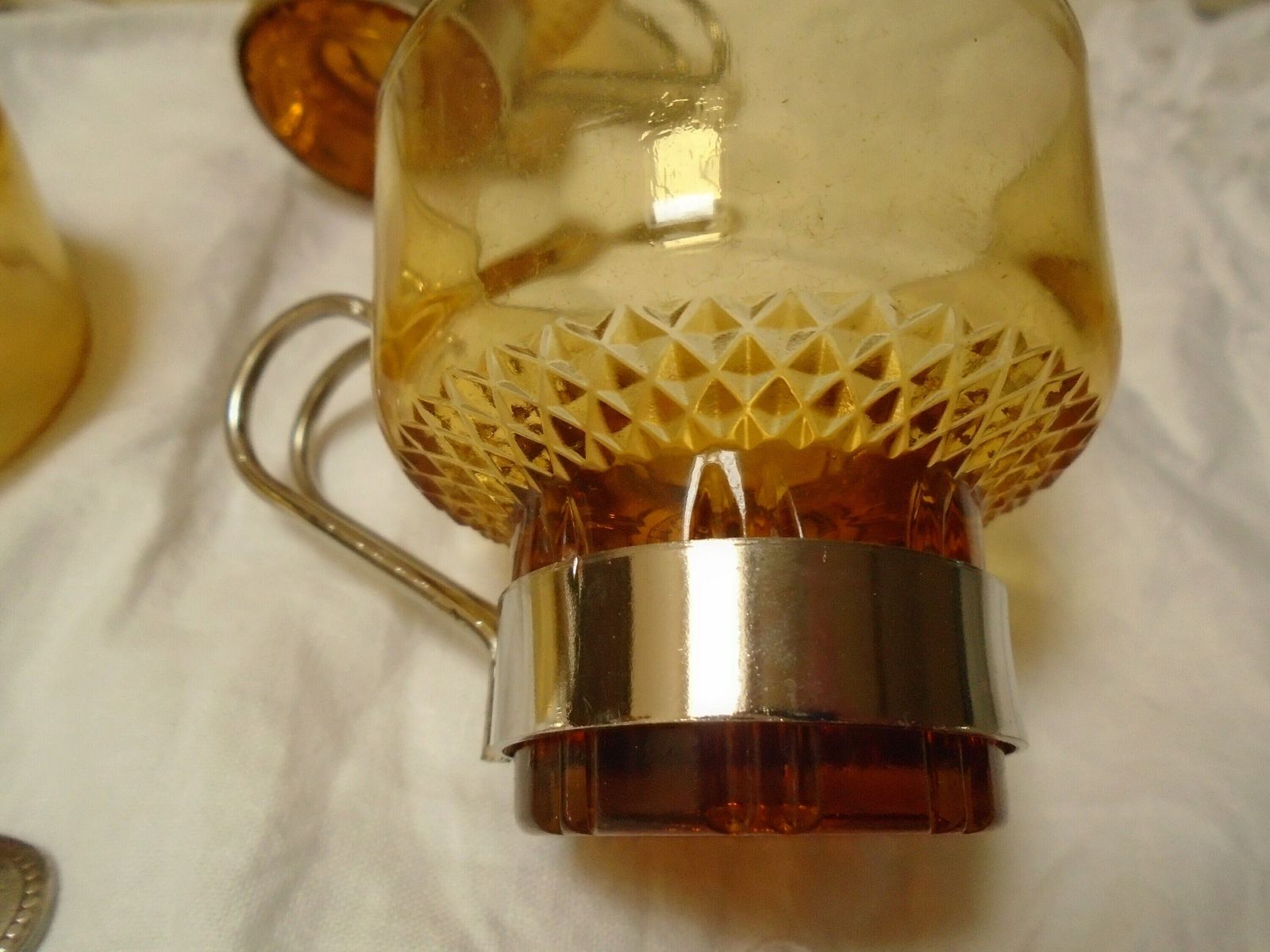 Six Amber Glass Espresso Cups With Metal Handles, Faceted Gold Glass Coffee Cups, Stackable Coffee Cups, Made In Italy photo buy