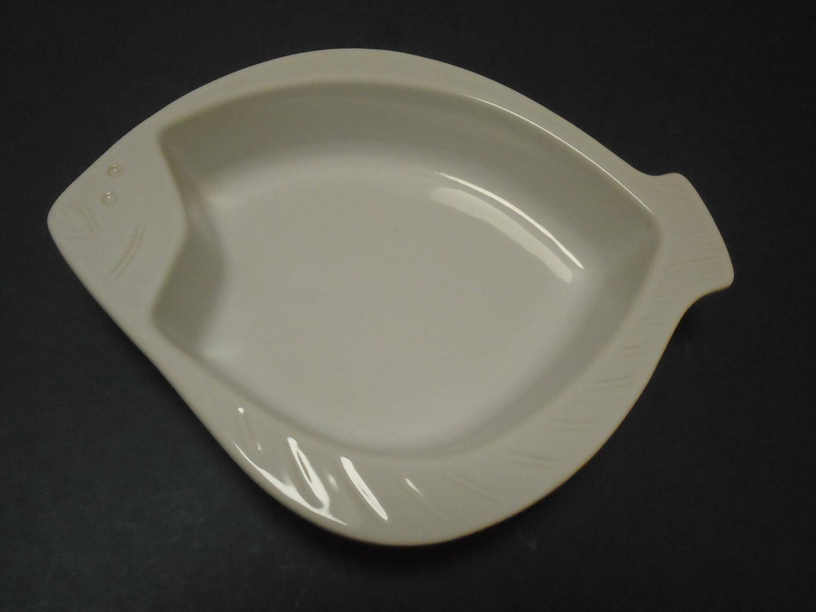 Vintage French White Emile Henry Glazed Gratin Dish, Fish Shape Oven To Table Dish, Seafood Baking Dish photo furniture