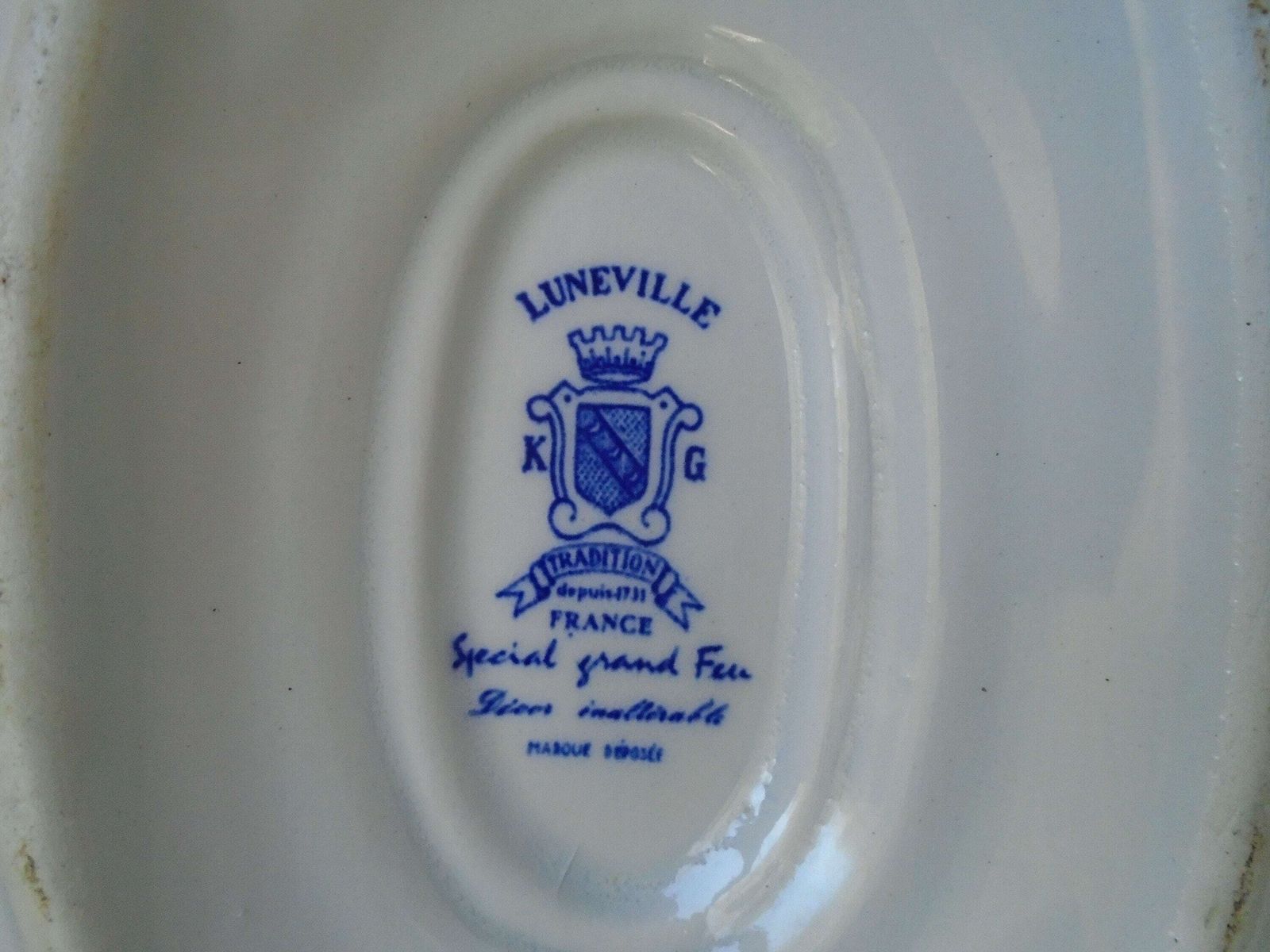 Beautiful Antique French Luneville Special Grand Feu, Sauciere / Sauce Boat, Blue And White, All In One, Porcelaine photo vinterior