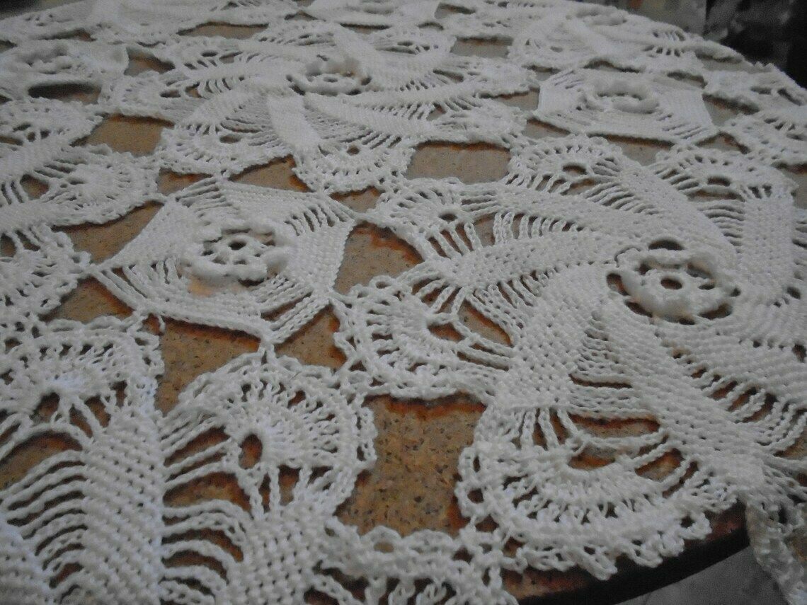 Stunning Vintage White Crochet French Table Square, Table Doily, Tablecloth For Small Table, 25" X 25" photo Textiles