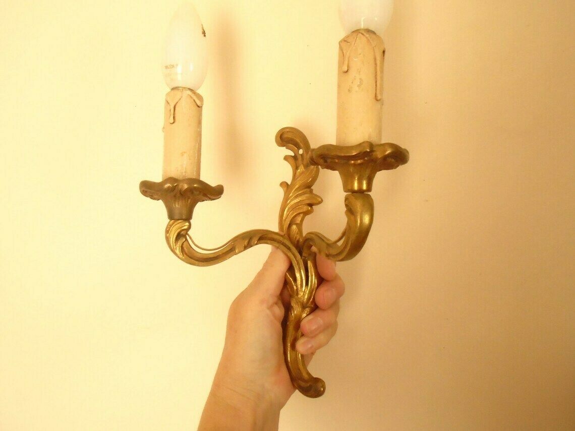Single Antique French Bronze Rococo Wall Candle Sconce, Art Nouveau Candle Holders, Electric Wall Sconce