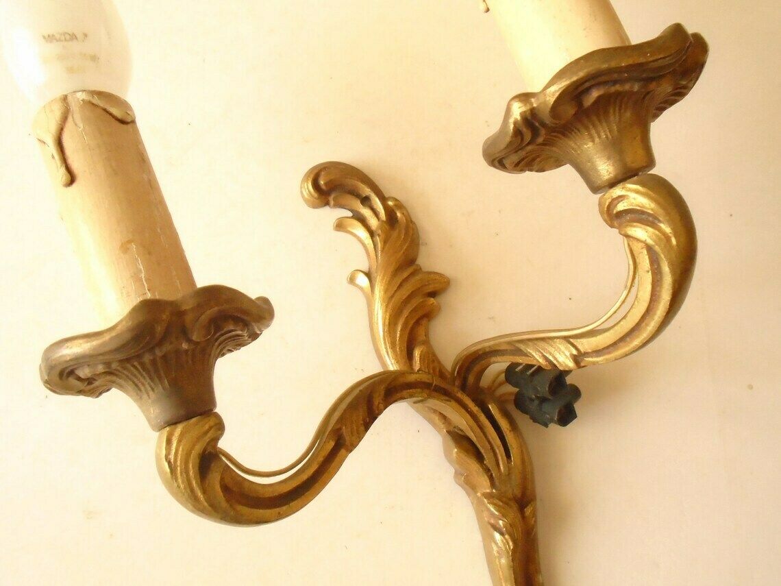 Single Antique French Bronze Rococo Wall Candle Sconce, Art Nouveau Candle Holders, Electric Wall Sconce photo for sale