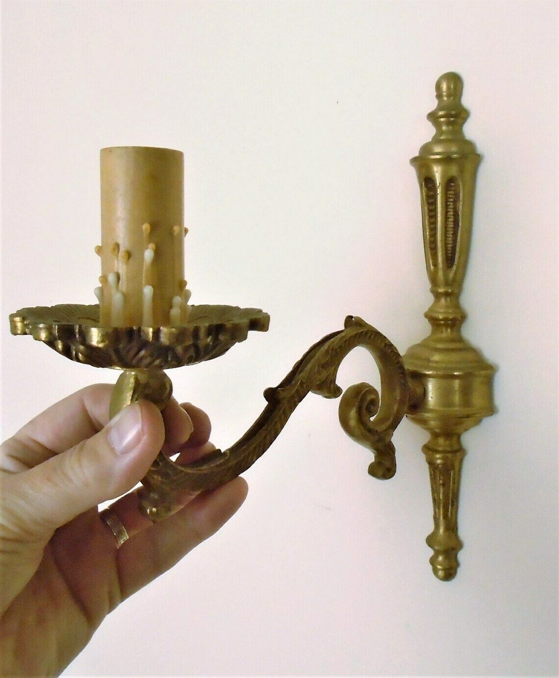 photo furniture Single Arm Antique French Bronze Wall Candle Sconce, Art Nouveau Candle Holders, Electric Wall Sconce