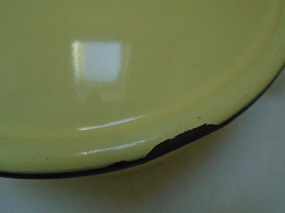Vintage French Extra Large Yellow Enamel Pan, Yellow 1950s Stove Top Casserole, Yellow Marmite 2.390 Kg photo vinterior