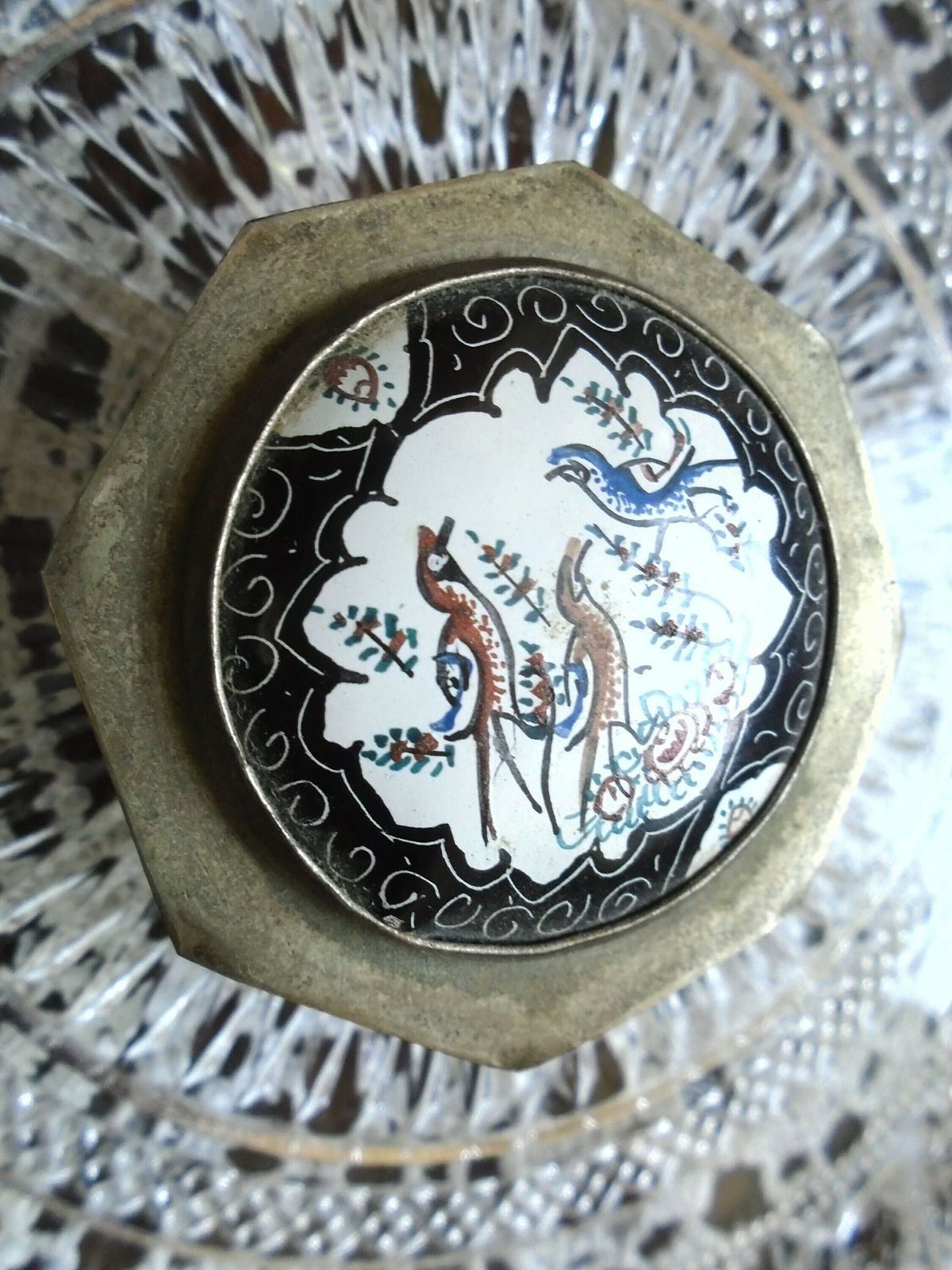 photo furniture Vintage Silver Trinket Tin With Enamel Hand Painted Inlay